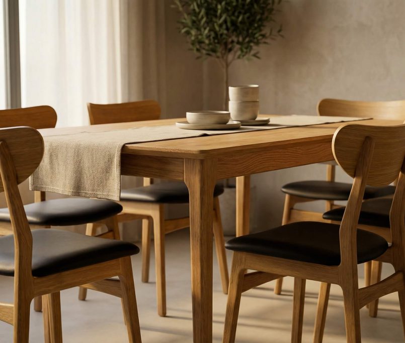 Hyperrealistisches Esszimmer, das zeigt, wie hochwertige Möbel Ergonomie Esszimmer richtig umsetzen und den Alltag verbessern.