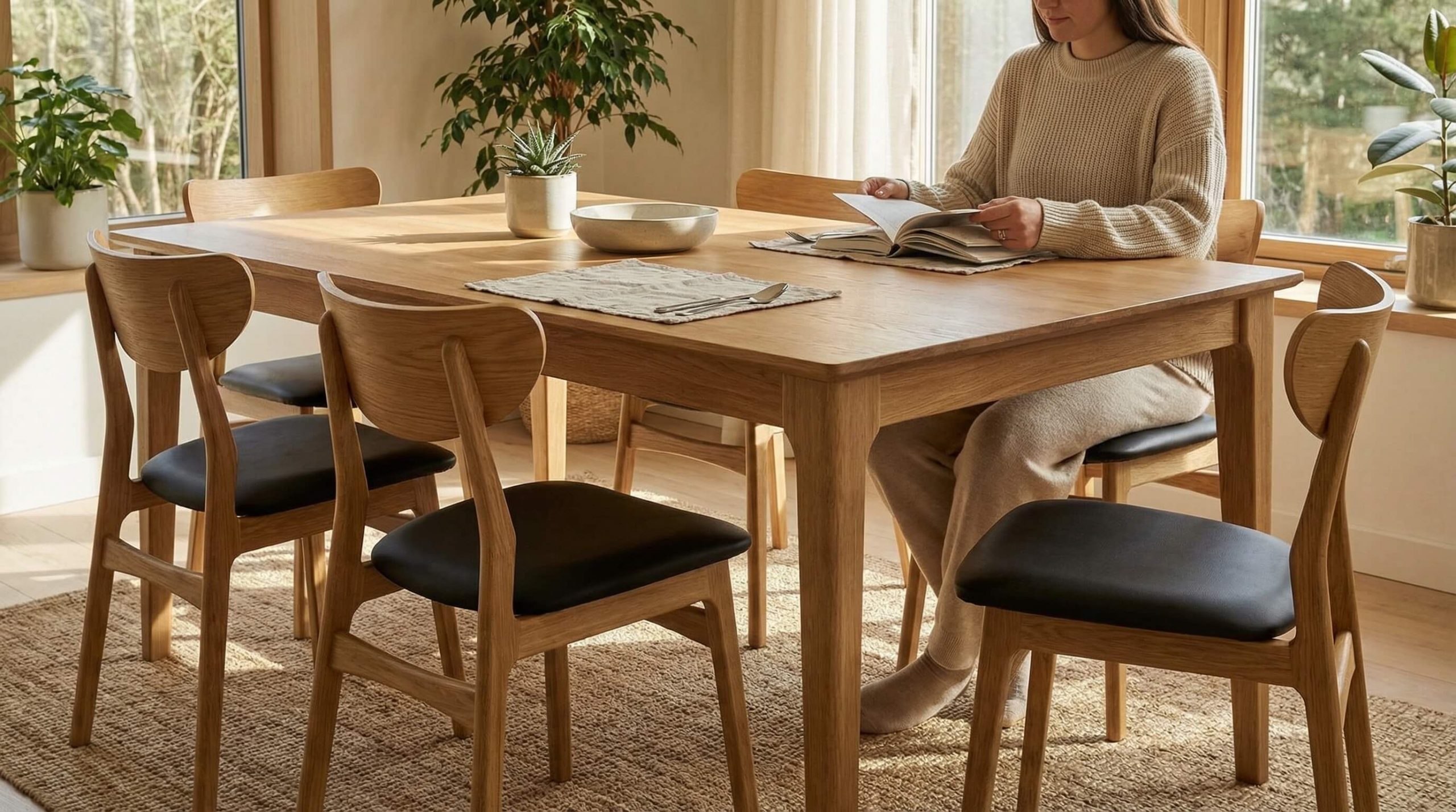 Helles modernes Esszimmer, das zeigt, wie man Ergonomie Esszimmer richtig umsetzen kann – mit warmem Holz und natürlichem Licht.