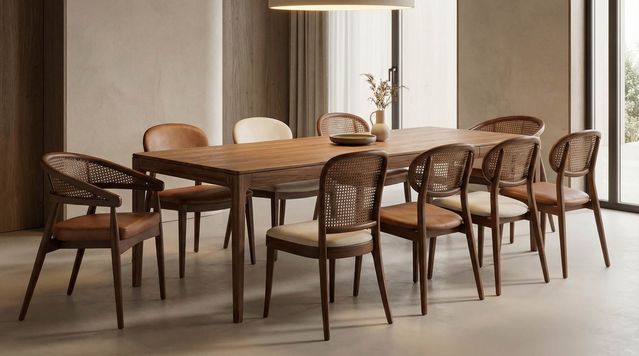 Eleganter Essbereich in Ton-in-Ton Farben mit modernen Oak-Stuhlsets – Stuhlsets Esszimmer harmonisch kombinieren.