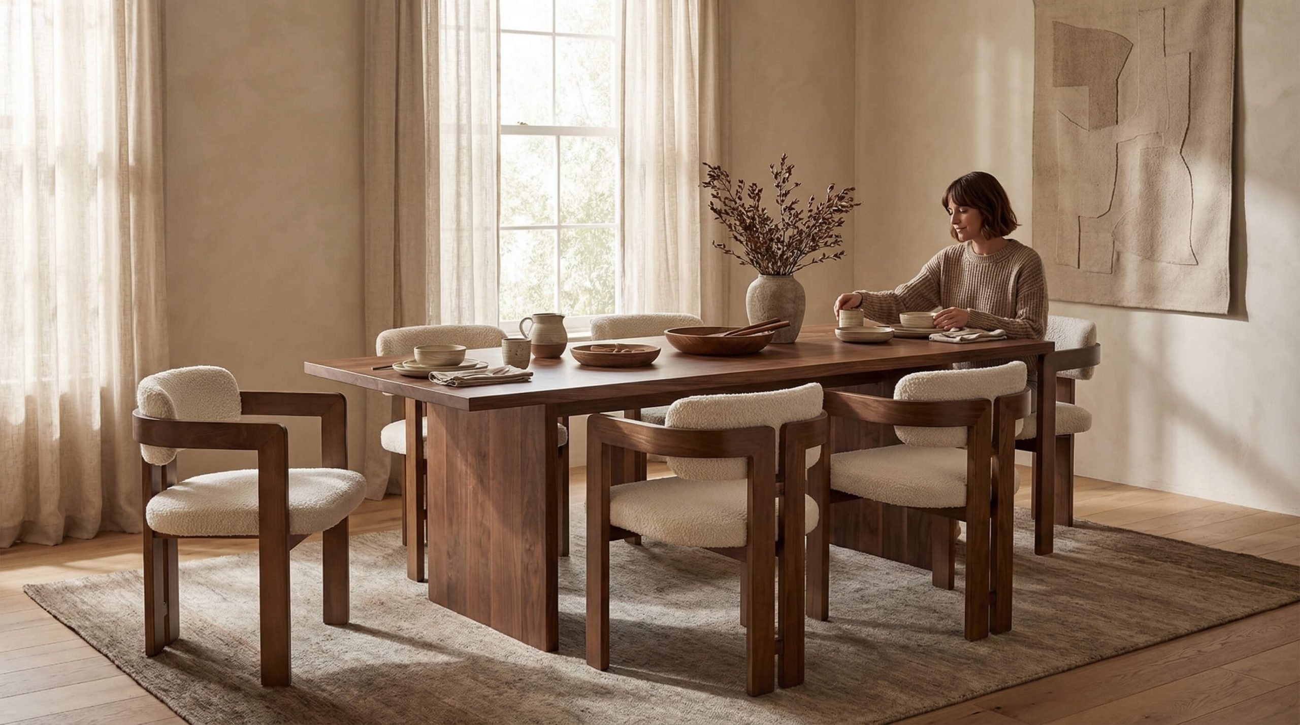 Moderner Essbereich mit harmonischer Esszimmer Beleuchtung Holzstühle inszenieren in warmem Ambiente.