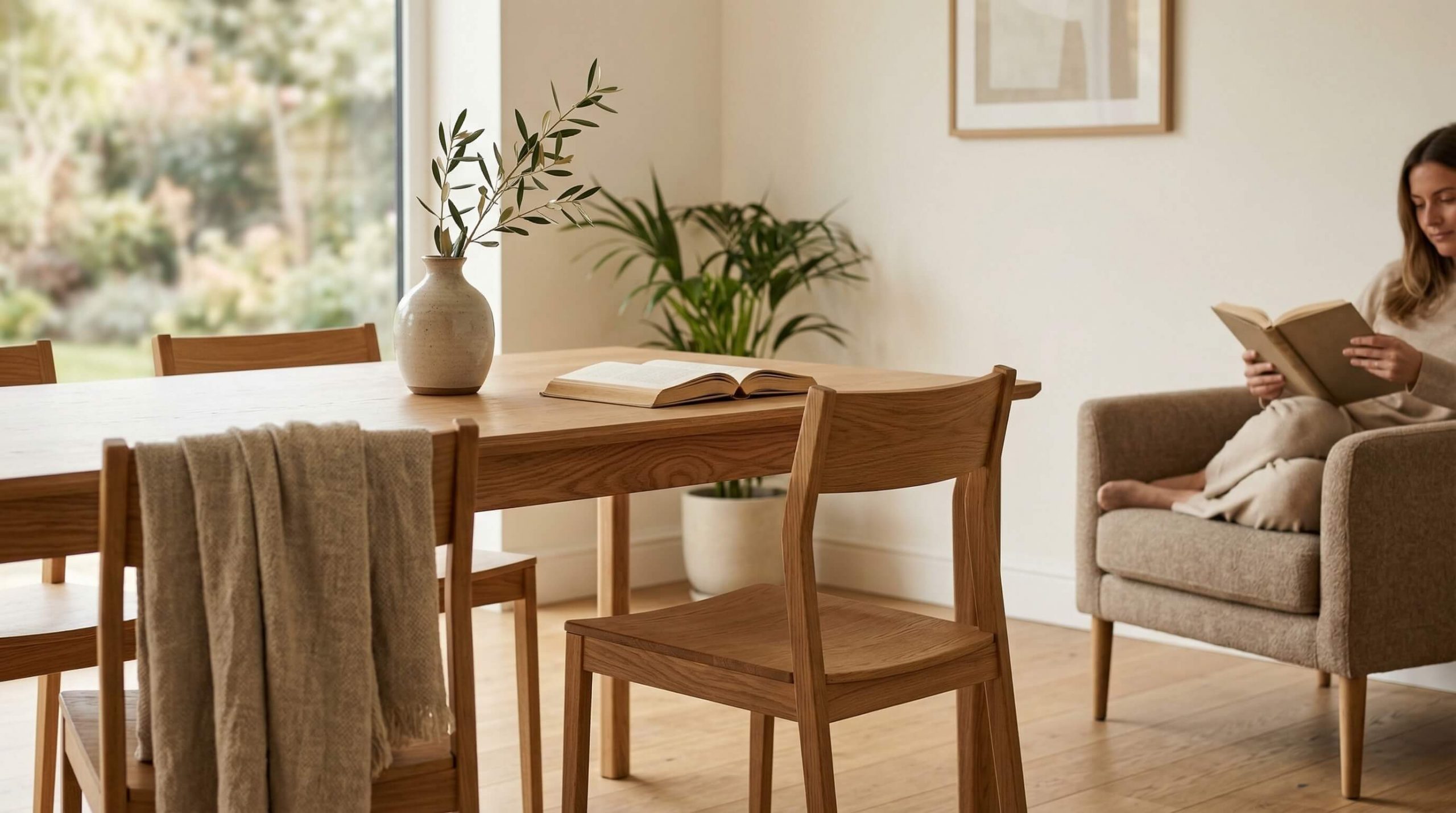 Hyperrealistisches Interieur für Interior Moodboards Holzoptik entwickeln mit warmem Eichenholz und minimalistischer Raumstimmung.