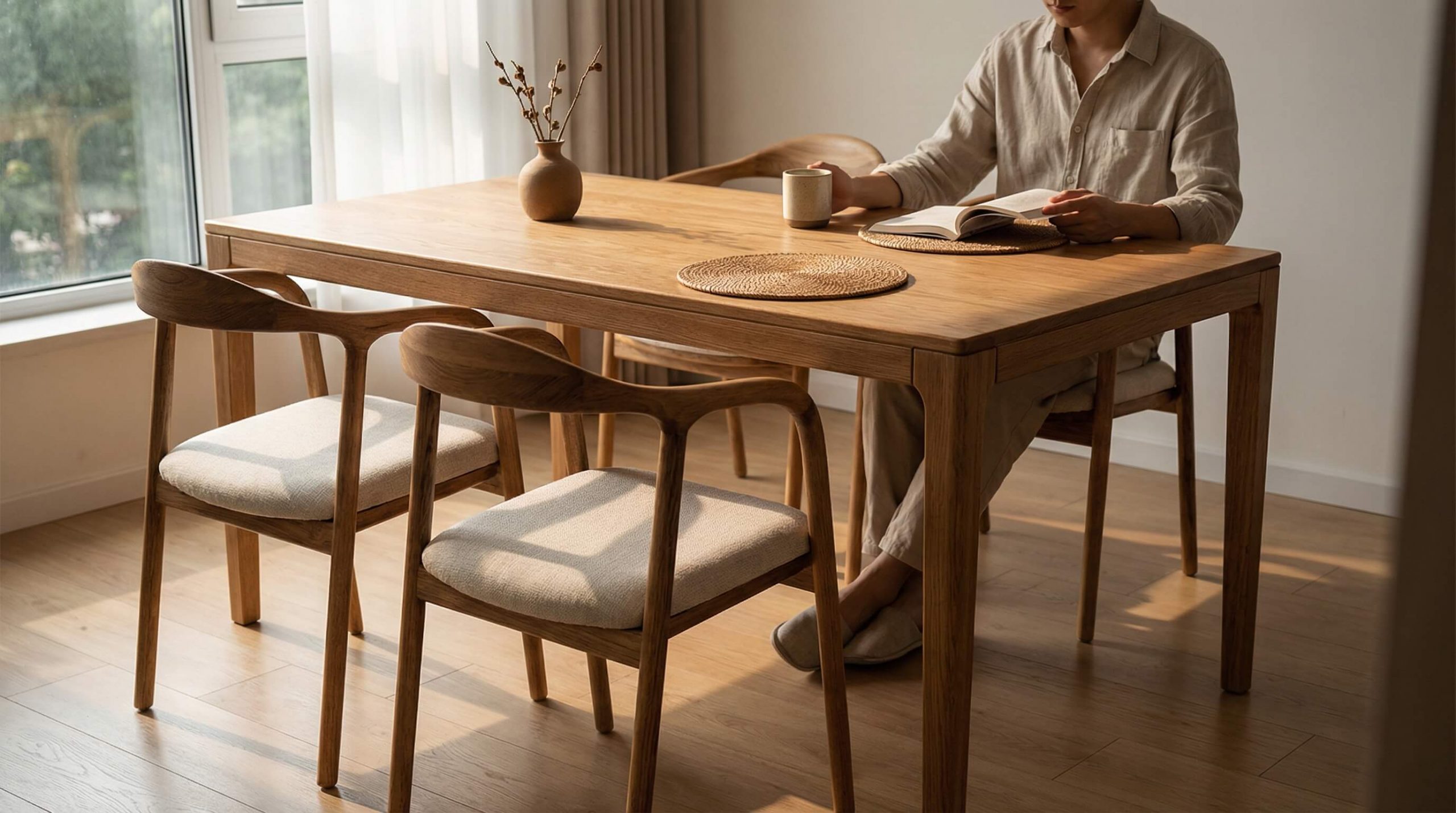 Kleine Essbereiche Massivholz planen: warmer, moderner Essplatz mit massivem Holz und natürlicher Lichtstimmung.