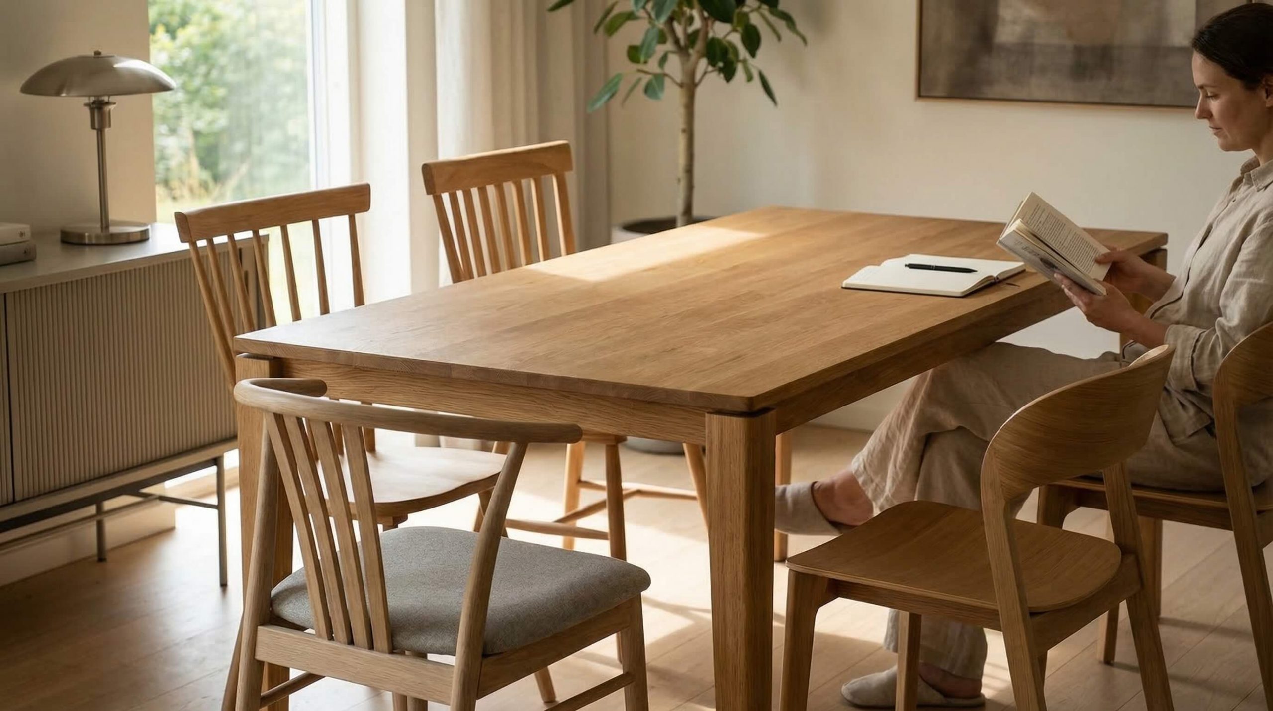 Helles Esszimmer zeigt, wie Sie Eichenstuhl Formen richtig auswählen und harmonisch in ein warmes Interieur integrieren.